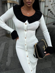 Patchwork Contrast Ribbed Midi Dress Mssaz Desses