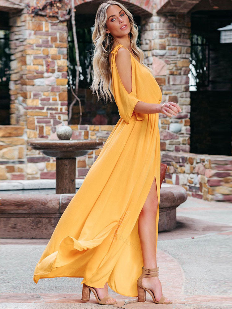 Elegant Solid Color Beach Wear Maxi Dresses Mssaz Desses