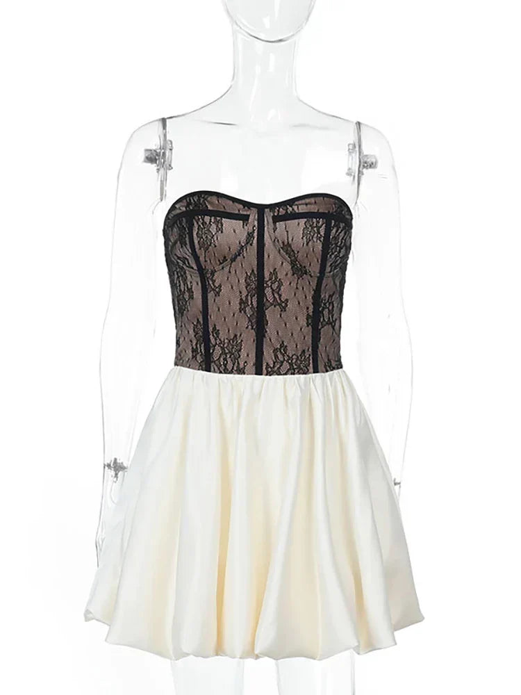 Patchwork Lace Black Backless Dress Mssaz Desses