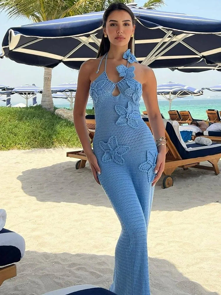 Floral Halter Maxi Dress  Splice Backless Design Mssaz Desses
