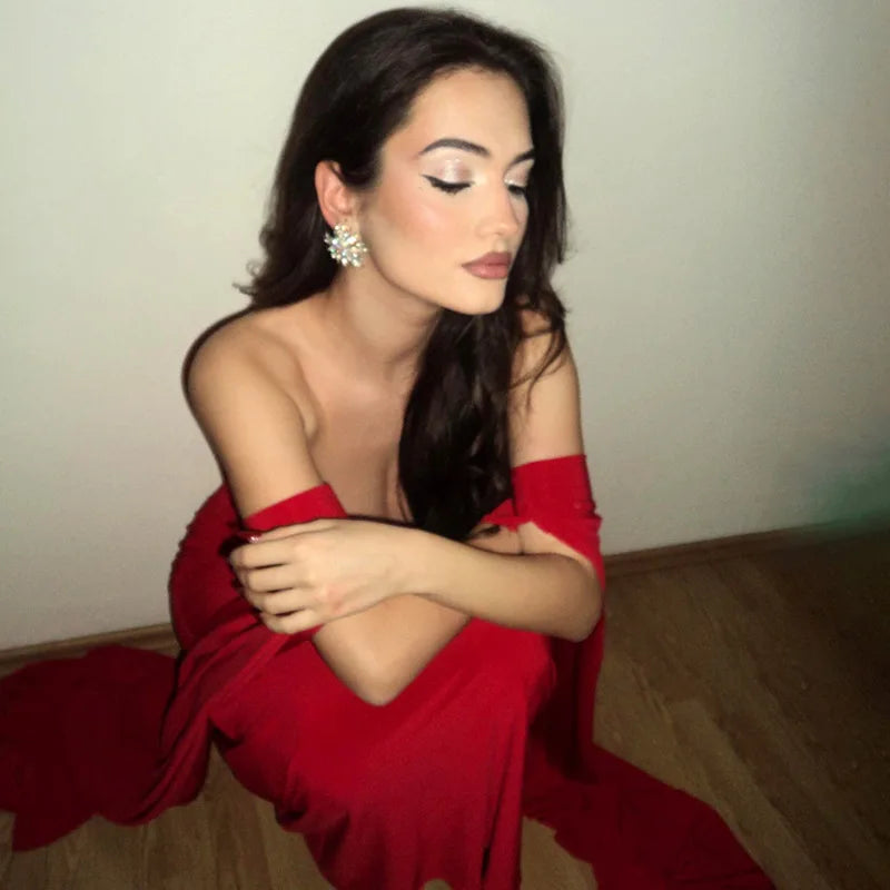 Strapless Extra-long Flare Sleeves Dress Mssaz Desses