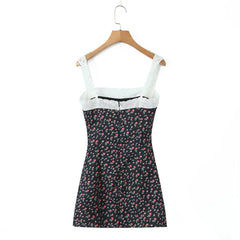 Flower Print Embroidery Lace Slash Collar Mini Dress Mssaz Desses