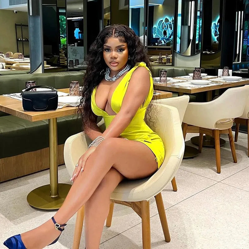 V-Neck Bodycon Mini Dress Mssaz Desses