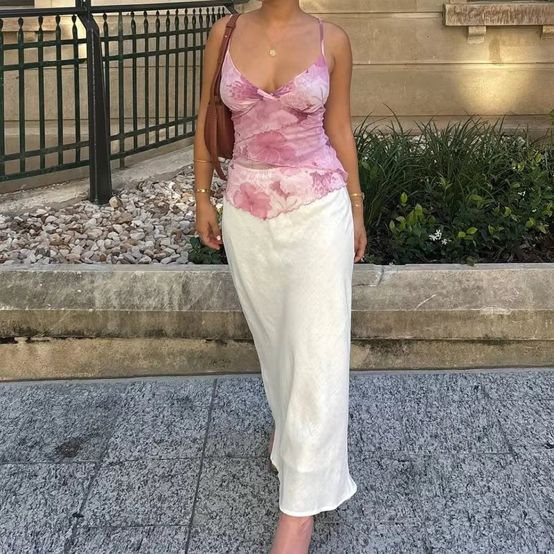 Tie Dye Print Camisole Boho Backless Pattern V Neck Tank Tops Mssza