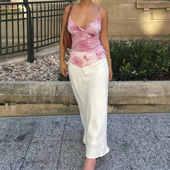Tie Dye Print Camisole Boho Backless Pattern V Neck Tank Tops Mssza