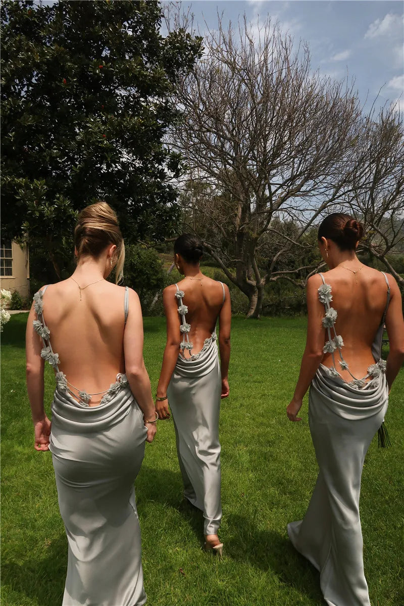 Floral Draped Open Back Spaghetti Strap Maxi Dress Mssaz Desses