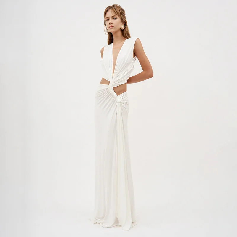Deep V Cut Out Slit Asymmetrical Long Dress Mssaz Desses