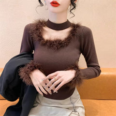 Fluffy Square collar Hollow Out Tops Mssza