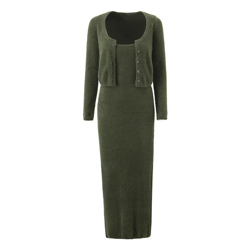 Knitted Cardigan With Camisole Dress Two-piece Set Mssaz Desses