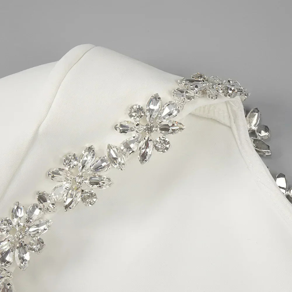 White Square Neck Diamond Mini Dress Mssaz Desses