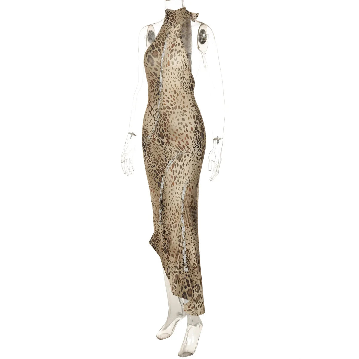 Halter Leopard Embellished Long Dress Mssaz Desses