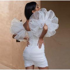 Mesh Ruffle Sleeve Tube Backless Bodycon Dress Mssaz Desses