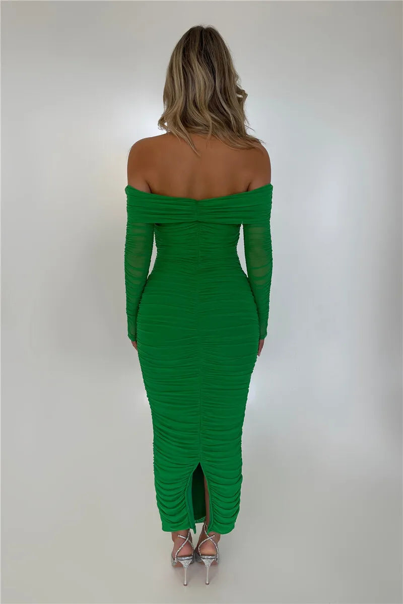 Off-shoulder Slash Neck Solid Maxi Dress Mssaz Desses