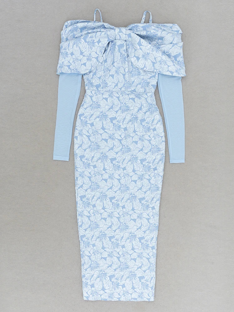 Sky Blue Mesh Sleeve Floral Dress Mssaz Desses