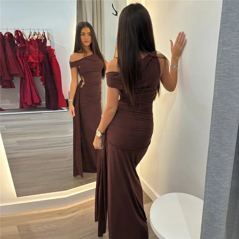 Oblique Shoulder Backless Maxi Dress Mssaz Desses