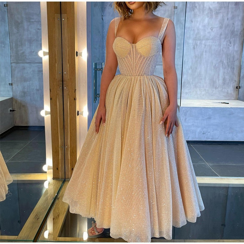 Spaghetti Straps Shinny Sequins Evening Party Dress Mssaz Desses