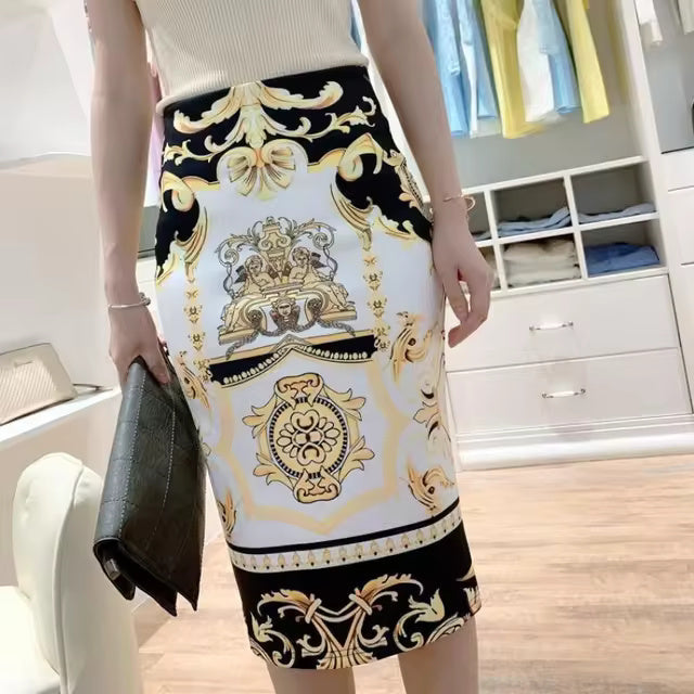 Casual Printed Knee Length Midi Pencil Skirt Mssza