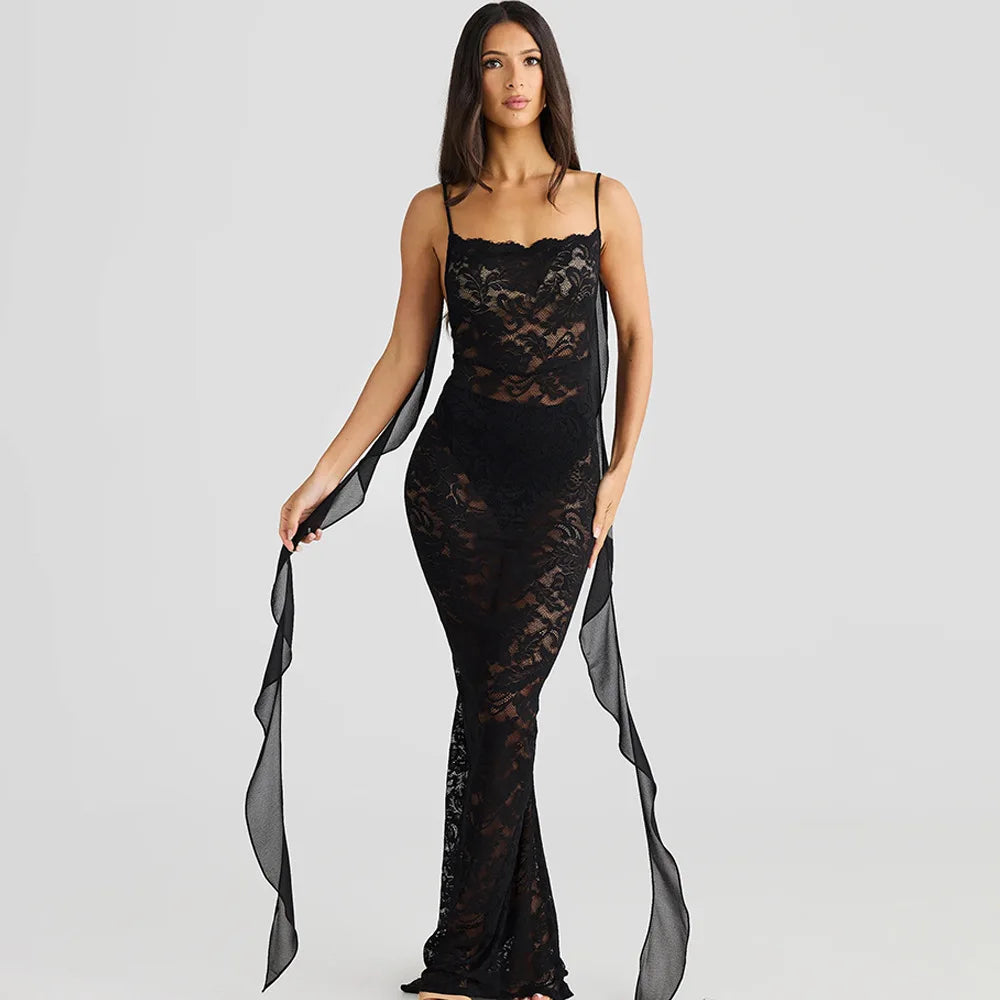 Lace Patchwork Backless Trailing Long Dress Mssaz Desses