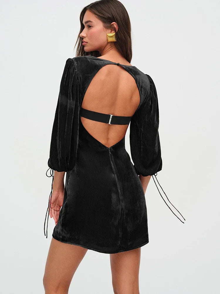 Backless Lace Up Long Sleeve Dress Mssaz Desses