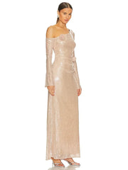 Mesh Sequin 3D Flower Long Sleeve Bodycon Maxi Dress Mssaz Desses