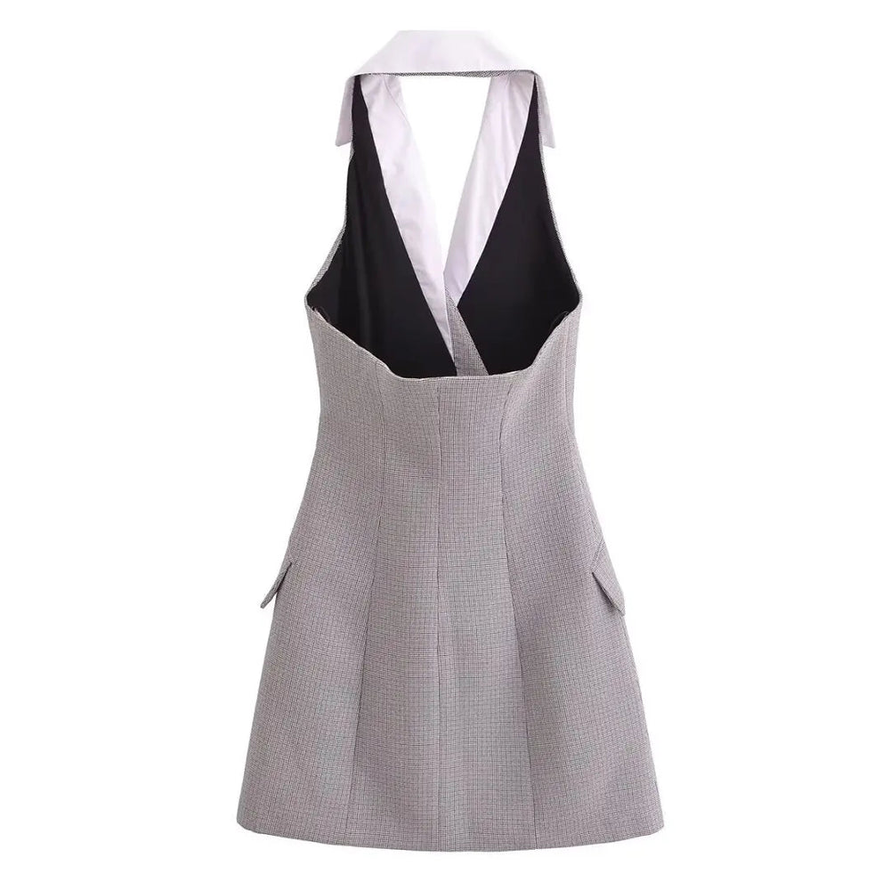 Plaid Halter Sleeveless Button Dress Mssaz Desses