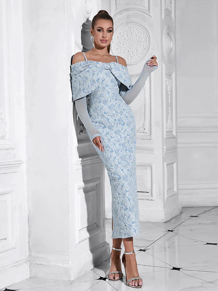 Sky Blue Mesh Sleeve Floral Dress Mssaz Desses