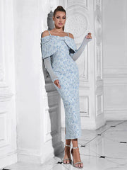 Sky Blue Mesh Sleeve Floral Dress Mssaz Desses