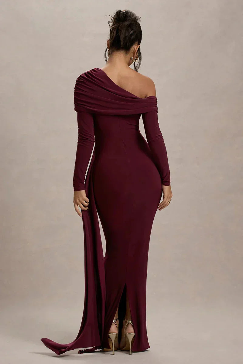 Skew Collar Long Sleeve Maxi Dress Mssaz Desses
