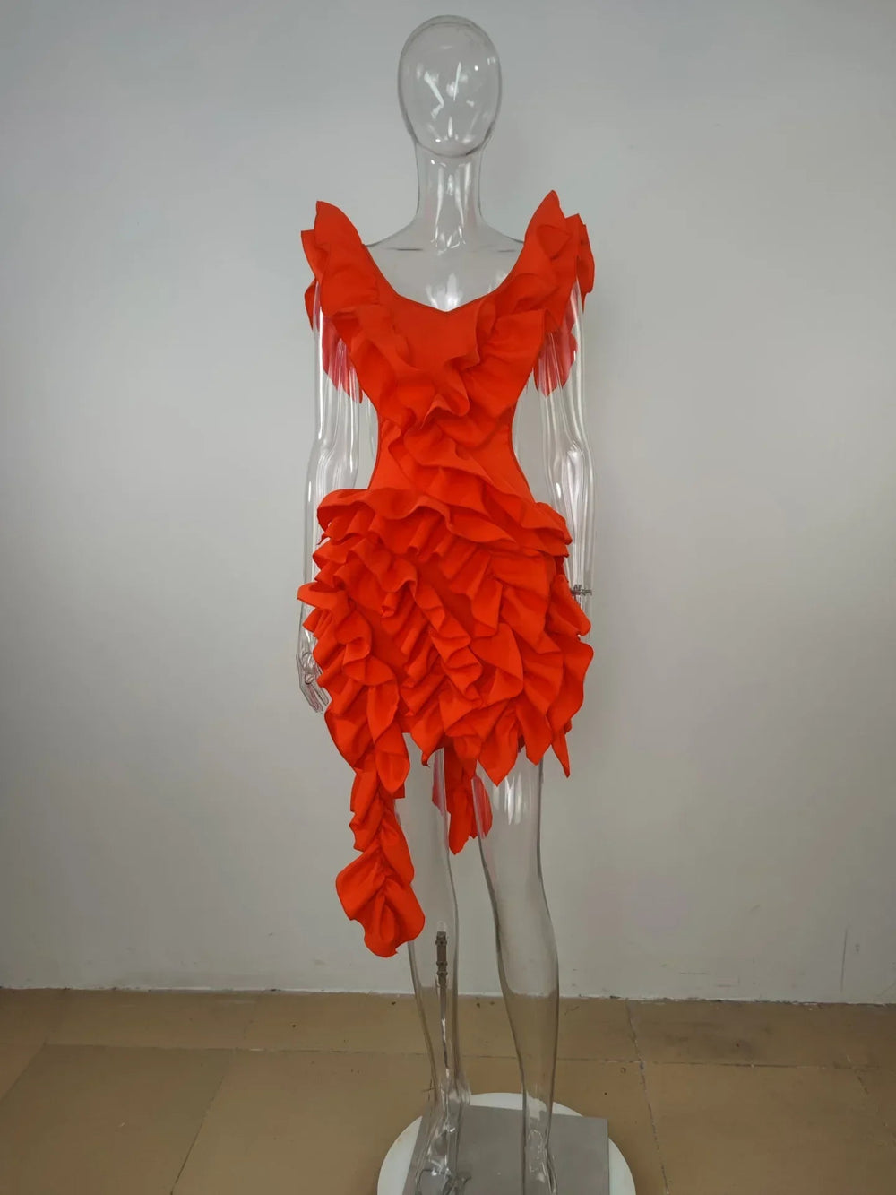 Short Party Dress Backless and Ruffled Mssaz Desses