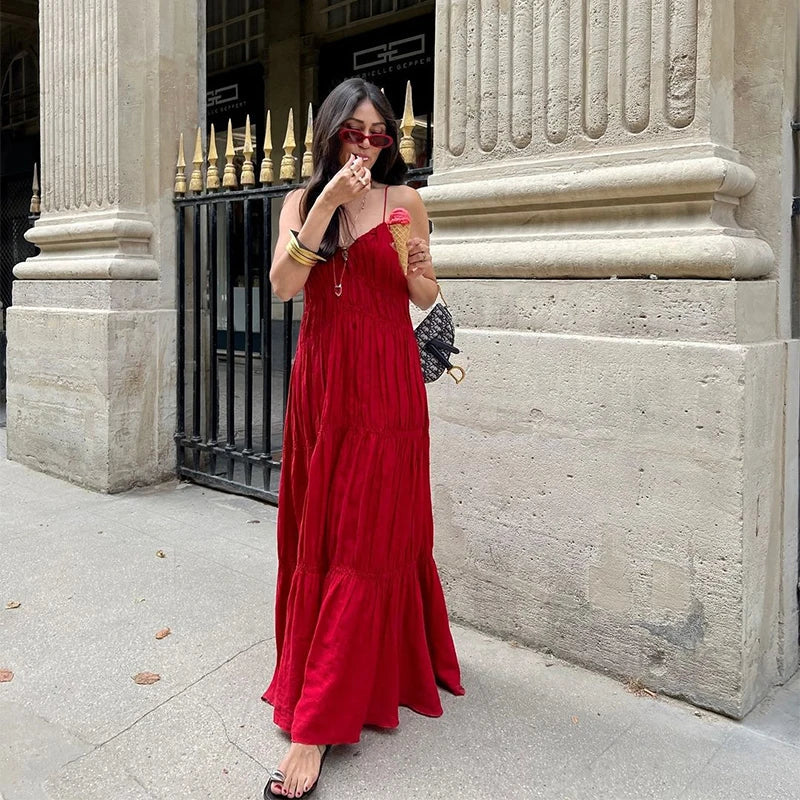 Sling A-line Sleeveless Deep V-neck Dress Mssaz Desses