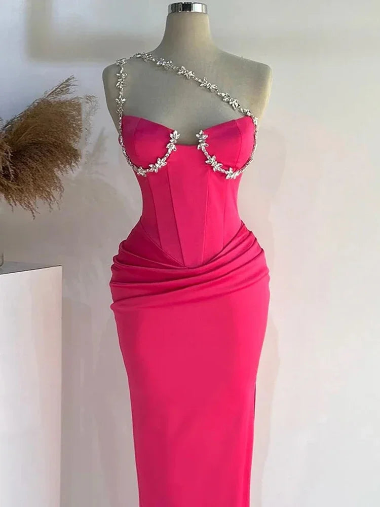 Rose Red Diamond One Shoulder Midi Dress Mssaz Desses