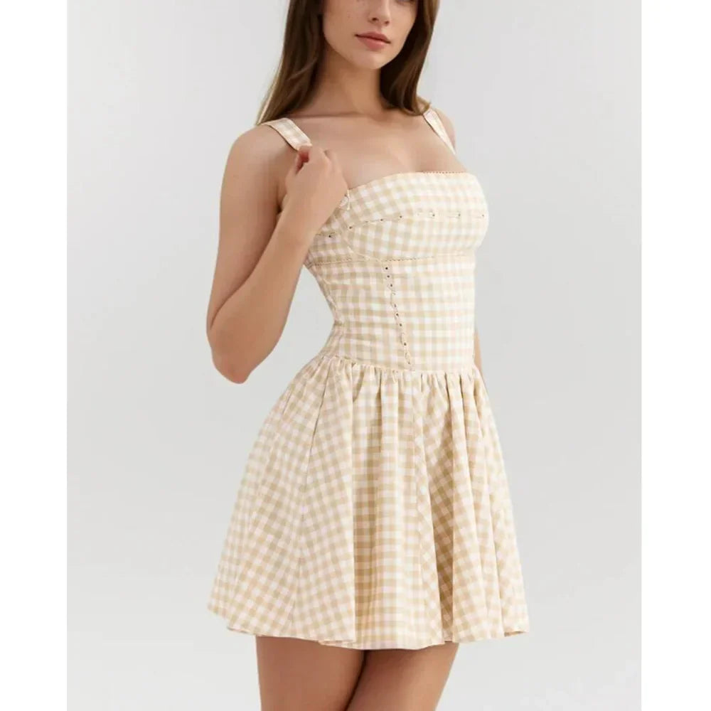 Cross Ribbon Folds Hem Ball Gown Swing Mini Dress Mssaz Desses