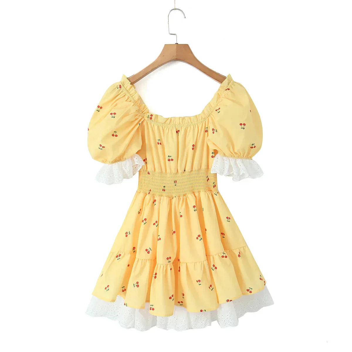 Print Puff Sleeve Ruffles Lace-up Mini Dress Mssaz Desses