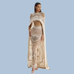 Pearls Mermaid Wedding Party Prom Dresses With Cape Mssaz Desses