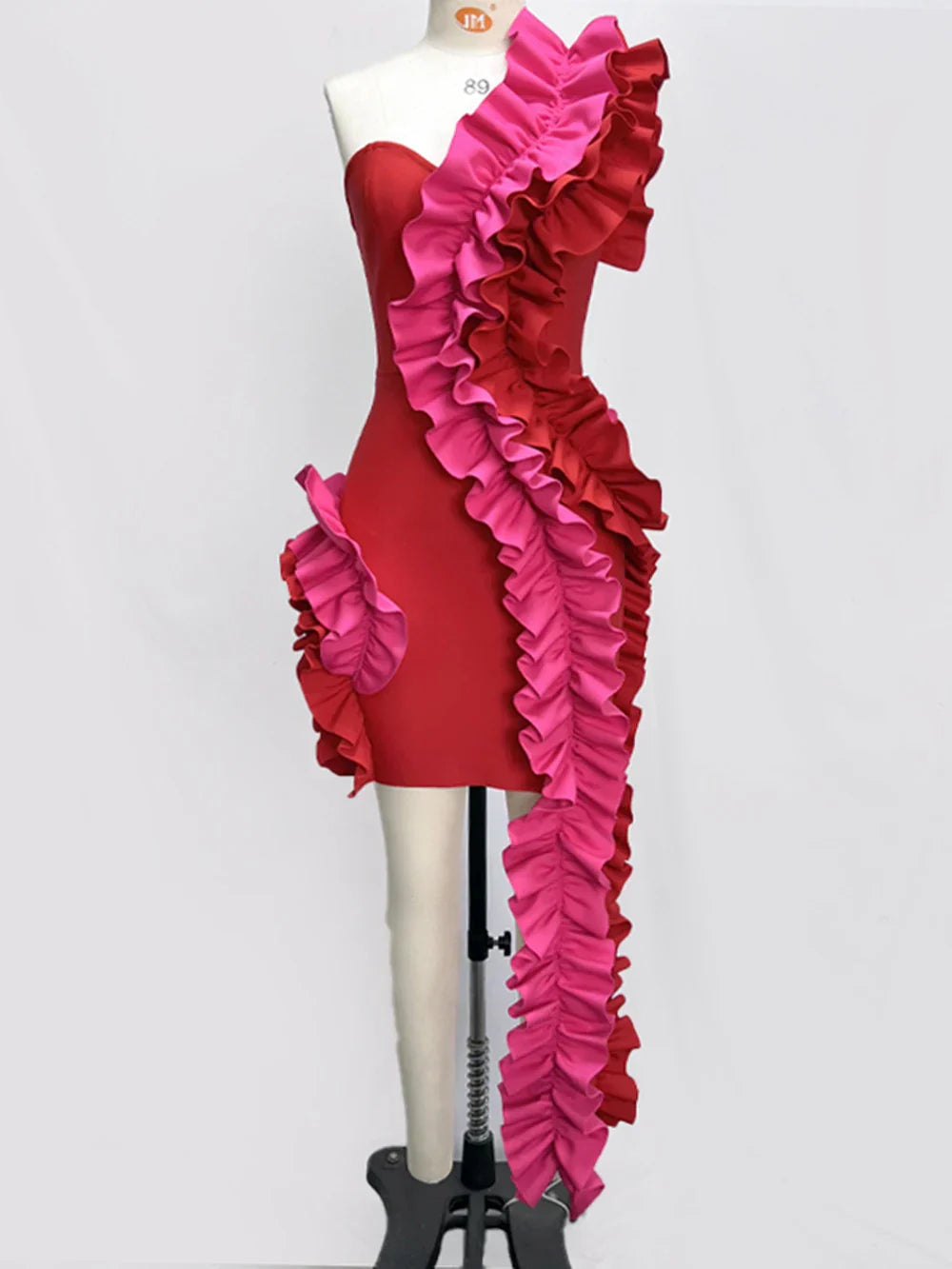 Solid Ruffles One Shoulder Strips Prom Mini Dress Mssaz Desses
