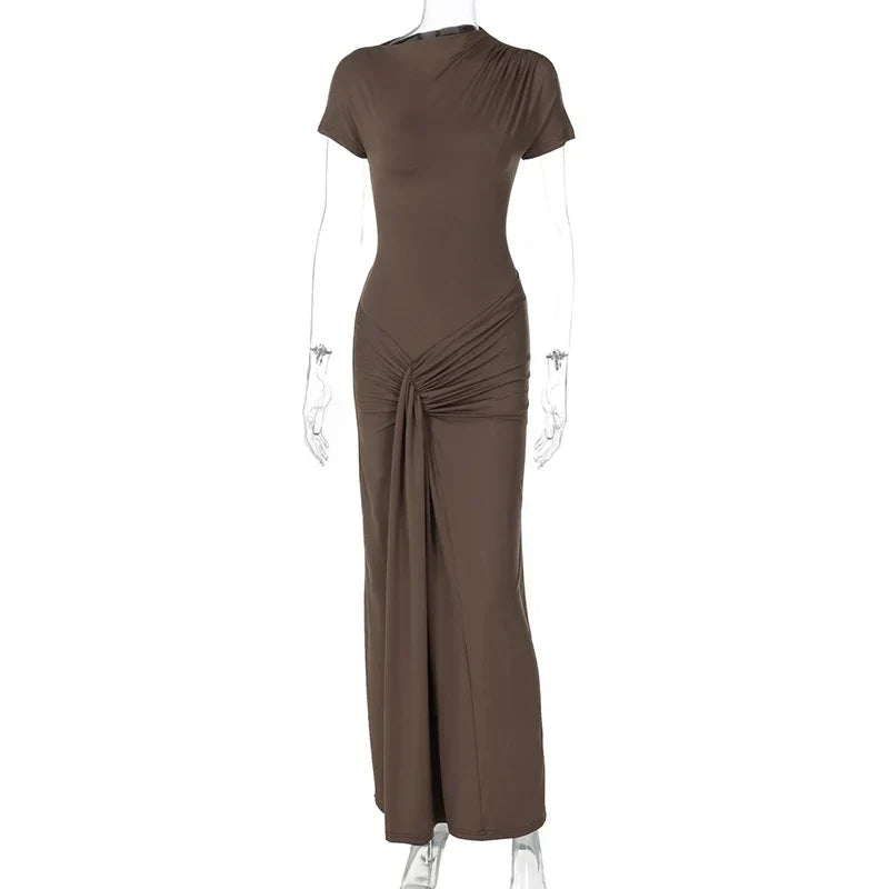 Short Sleeve Maxi Dress Curvy Silhouette & Flattering Tie-Up Mssaz Desses
