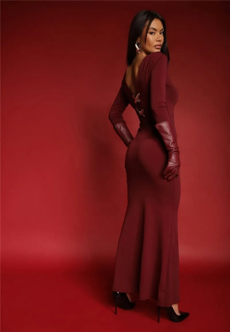 Two Butterfly Long Sleeve Maxi Dress Mssaz Desses