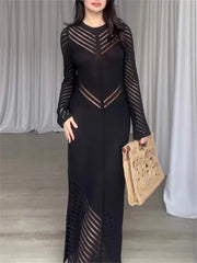 Sleeveless Patchwork Knit Maxi Dresses Mssaz Desses