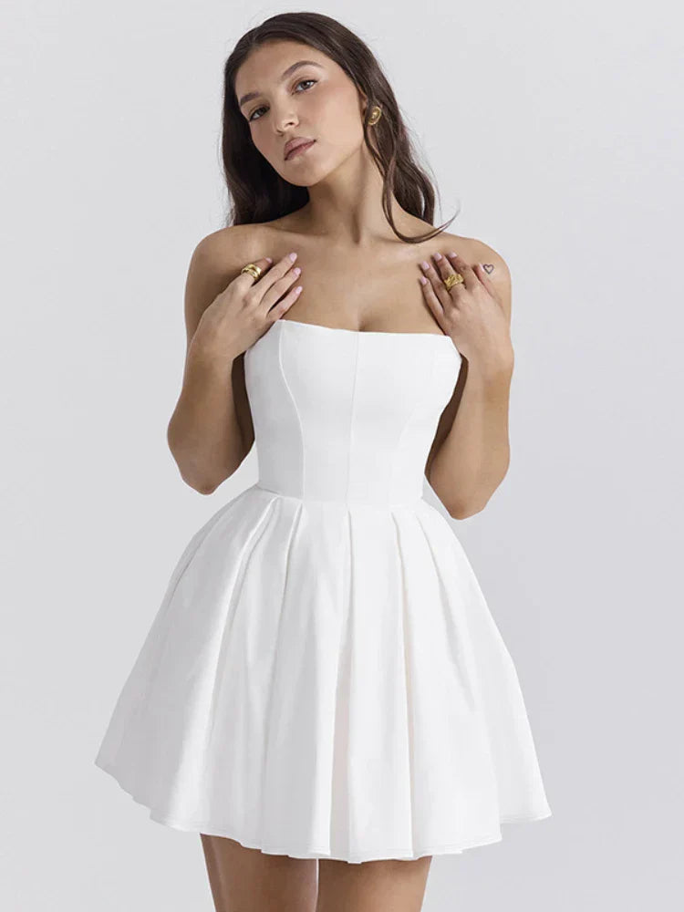 Elegant Strapless Corset A Line Solid Mini Dress Mssaz Desses
