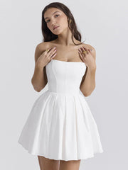 Elegant Strapless Corset A Line Solid Mini Dress Mssaz Desses