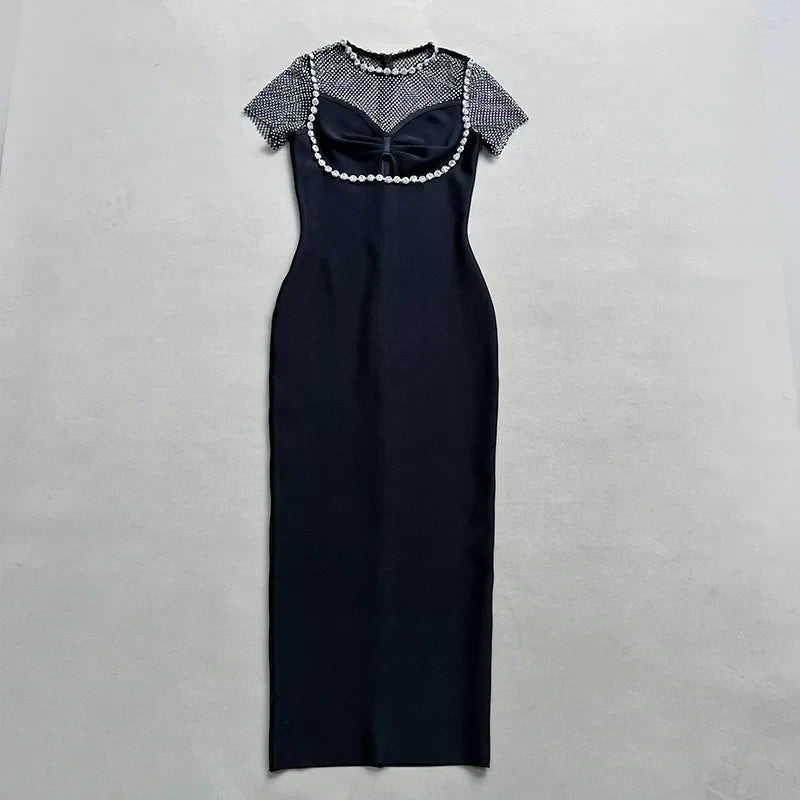 Black Diamante Evening Midi Dress Mssaz Desses