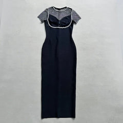 Black Diamante Evening Midi Dress Mssaz Desses