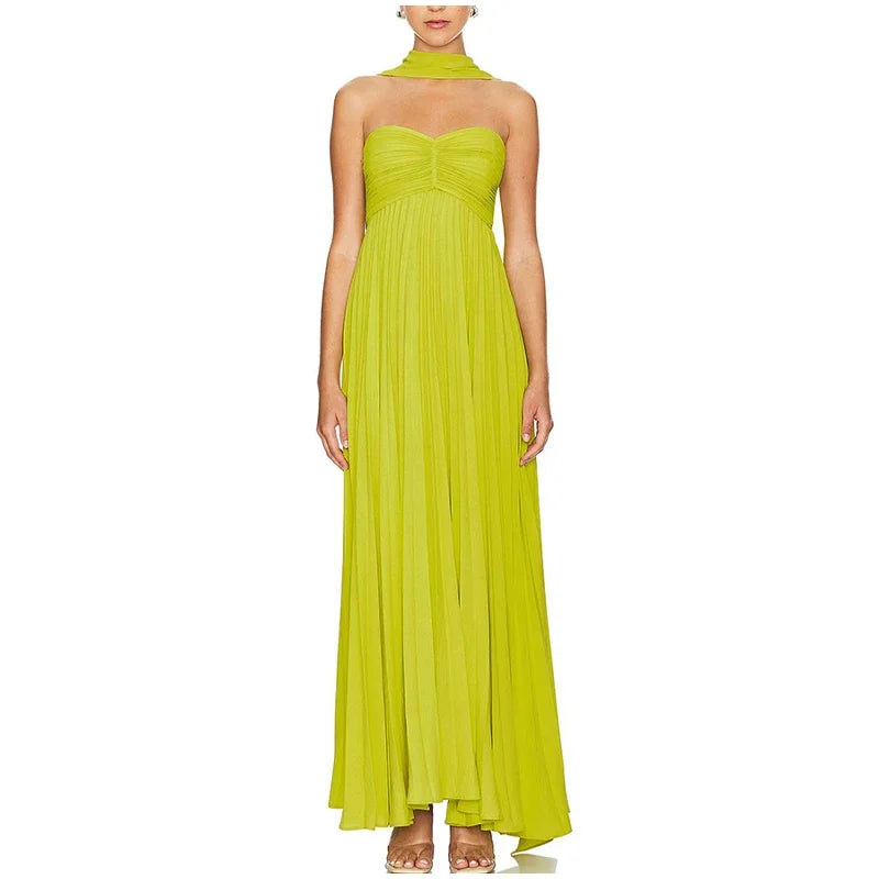 Strapless Pleated Maxi Dress Mssaz Desses