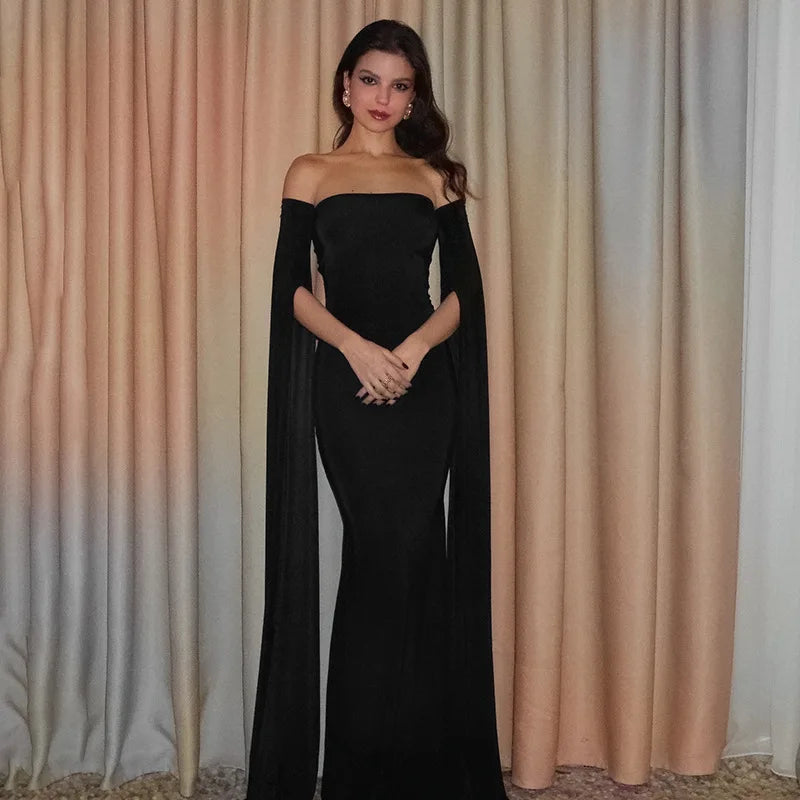 Strapless Extra-long Flare Sleeves Dress Mssaz Desses