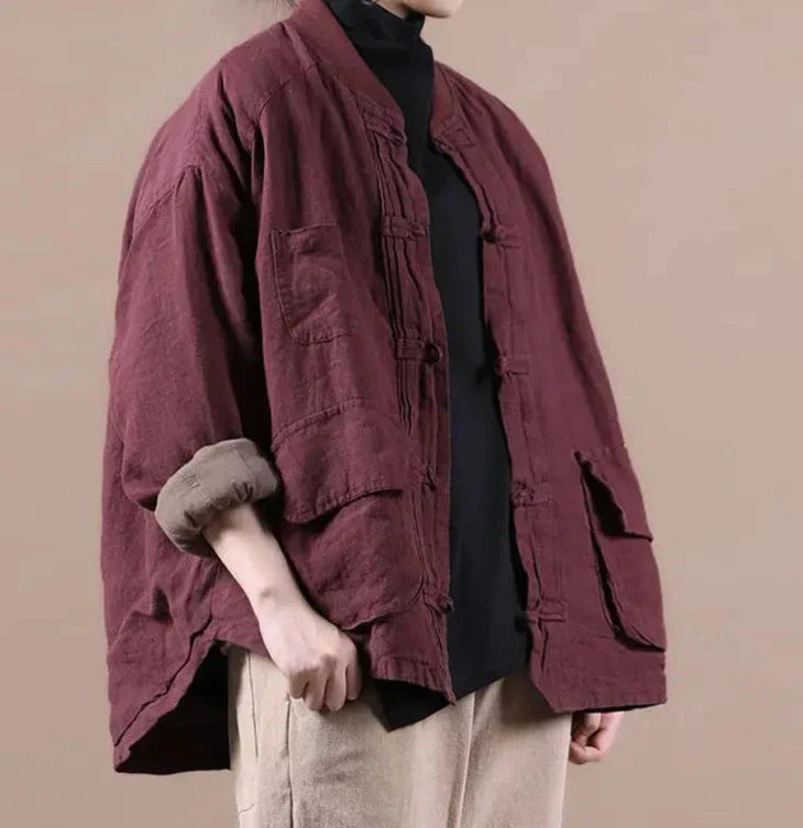 Quilted Ethnic Style Cotton And Linen Coat Mssaz Desses