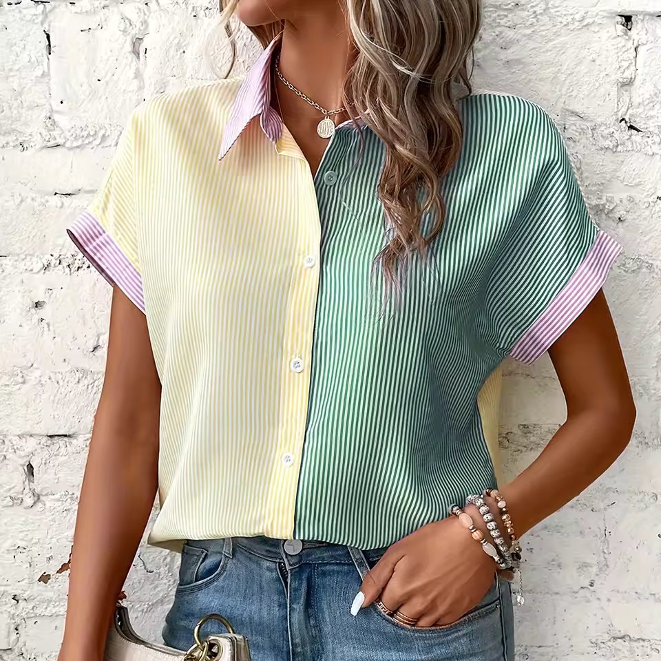 Striped Elegant Shirt Plus Size Color Matching Shirt Mssza