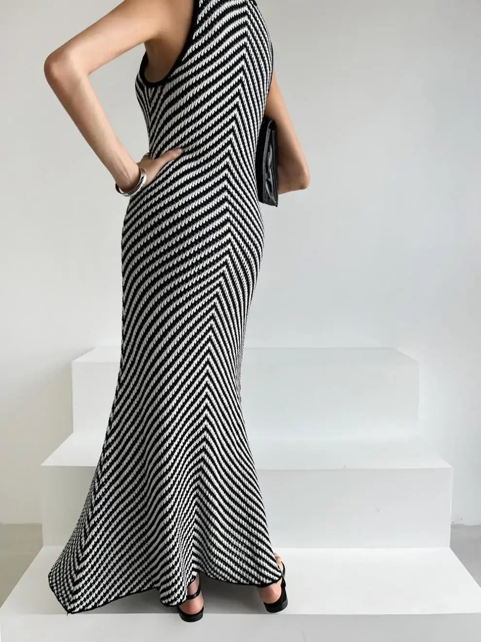 Striped Ribbed Midi Dress Mssaz Desses