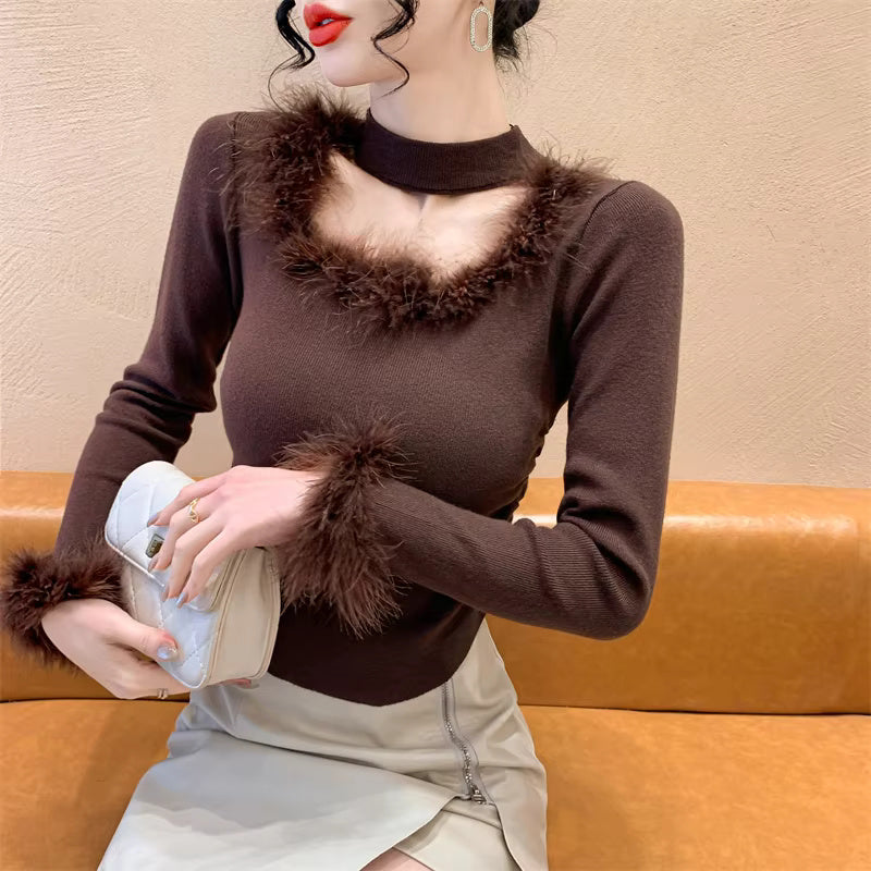Fluffy Square collar Hollow Out Tops Mssza