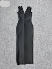 Sleeveless V Neck Bandage Long Dress Mssaz Desses