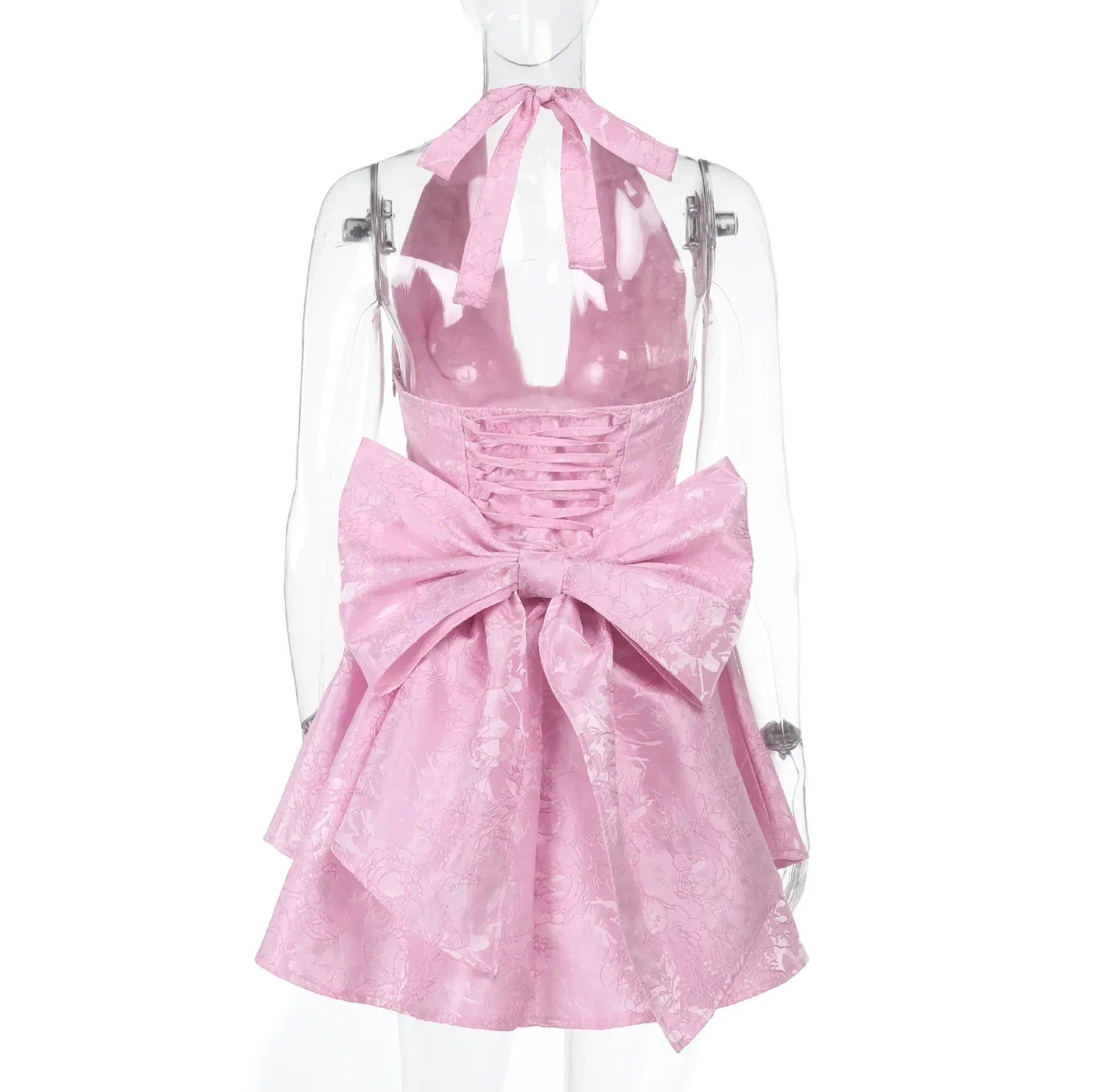 Bow Deep V Halter Backless A-line Dress Mssaz Desses